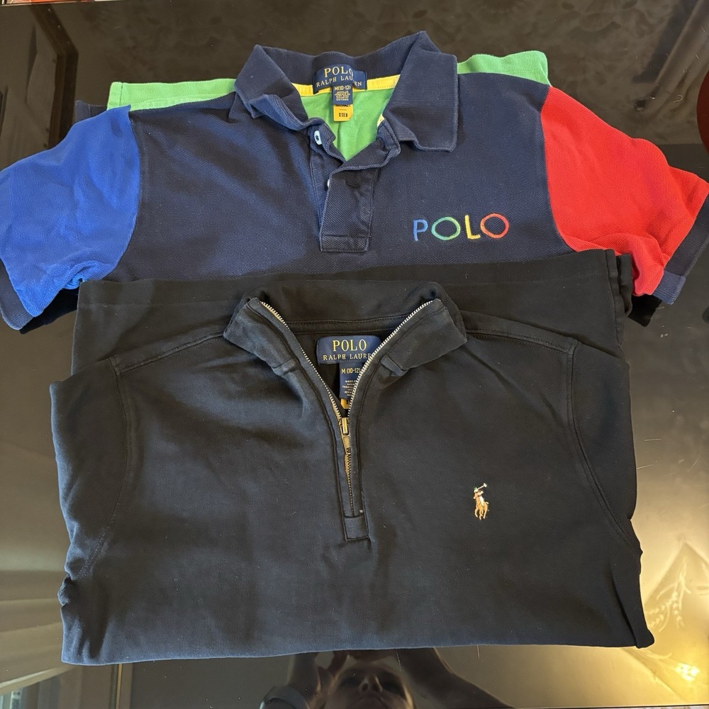 Polo Ralph Lauren Boys Bundle Rugby Polo 1/4 Zip Sweater M 10-12 Retro‎ Preppy